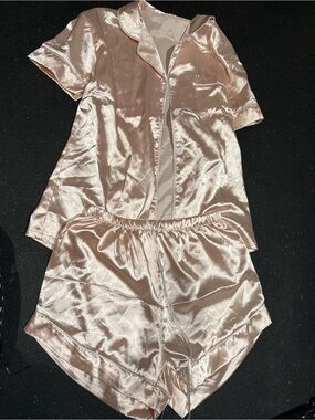 Satin Short Sleeve Pajama Set in Blush